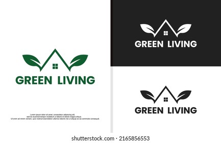 ilustración de logotipo vectorial gráfico de la hoja combinada con casa, adecuado para empresa inmobiliaria.