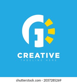logo Illustration vector graphic of letter g and f combine with sun good for market brand, industrial, or creative brand.