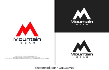 logo illustration vector graphic of letter m for mountain with negative space of mountain.