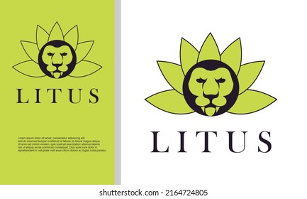 logo illustration vector graphic of lion head combine with lotus