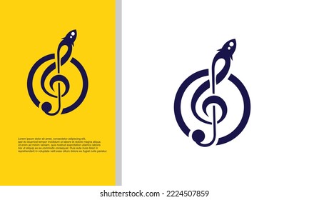 logo illustration vector graphic of music note combine with spaceship. 