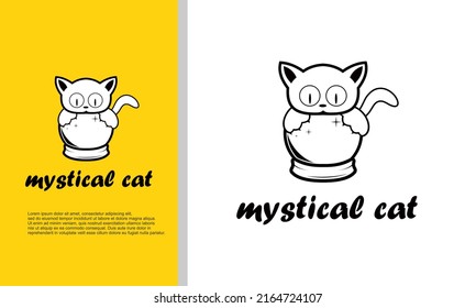 logo illustration vector graphic of mystical ball combined with cute cat