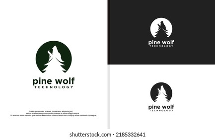 logo illustration vector graphic of pine tree combined with wolf head.