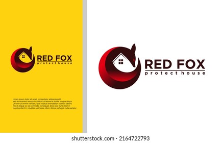 logo illustration vector graphic of red fox combined with house, fit for real estate company, etc.