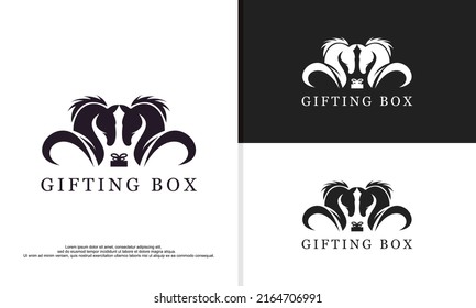 logo illustration vector graphic of twin horse and gift box. 