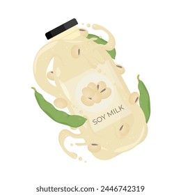 Logo Illustration vector levitation of soy milk in a bottle