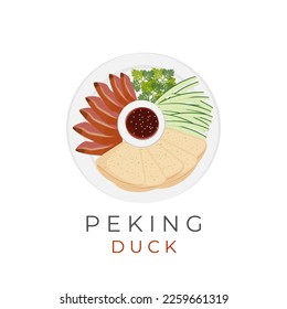 Logo illustration Vector of Peking duck and Chinese pancakes served on a white plate