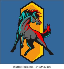 ilustración del logotipo de un caballo salvaje, que se ve brillante y audaz