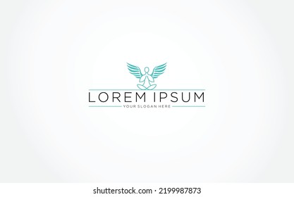 logo illustration yoga, Vector logo on which an abstract image of a person sitting with wings,  suitable for Logo, brand, mascot, etc