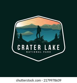 Logo illustrations of Crater National Park emblem on dark background.