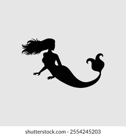 Logo and illustrations mermaid in the deep sea