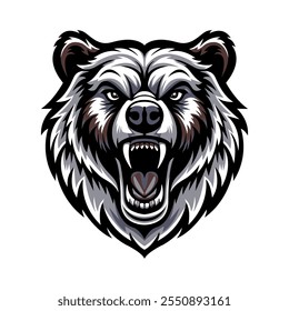 El logo con la Imagen de un feroz oso enojado. Ilustración vectorial en un estilo plano. Animales y mamíferos. Una Plantilla para el diseño de juegos, prendas de vestir y recuerdos. 