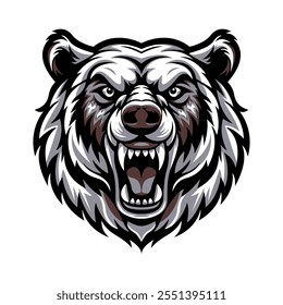 El logo con la Imagen de un feroz oso enojado. Animales y mamíferos. Ilustración vectorial en un estilo plano. Una Plantilla para el diseño de juegos, prendas de vestir y recuerdos. 