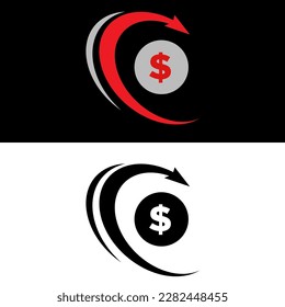 Logo image of an arrow and a dollar icon on a black and white background, top view
suitable for business and company logos