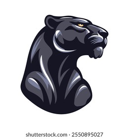 The logo with the image of a black panther. Vector illustration in a flat style. An animal of the feline family. A template for the design of game icons and clothes. Isolated on a white background. 