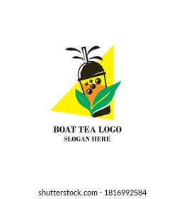 logo image of boat tea bottle underneath there is a leaf with green colors