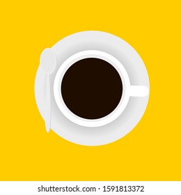 Logo image and a cup of hot black coffee. Placed on a yellow background. We designed for customers to use easily.