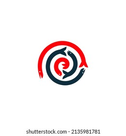 The logo is an image of fish. Outline and elegant. Unique pictogram.