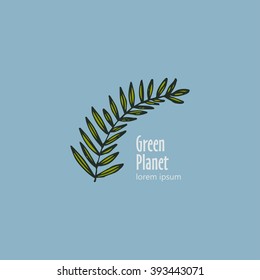 The logo with the image of a green branch of a tree or palm tree on a blue background. It symbolizes the green planet, ecology, love of nature.