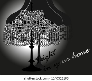 The logo with the image of an old table lamp in black and white colors, in different versions
