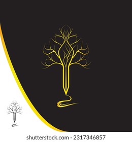 a logo image of a pencil illustration joining a tree. or an illustration of one of the functions of a tree that becomes a writing tool