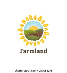 The logo with the image of sunflowers and fields