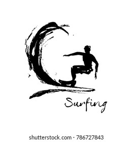 Logo With The Image Of A Surfer And Wave.