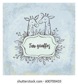 Logo with the image of two giraffes and branches with flowers.