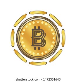 Logo with the image of the virtual currency bitcoin