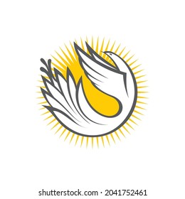 Das Logo mit dem Bild einer weißen Taube auf dem Hintergrund einer gelben Sonne. Vektorgrafik