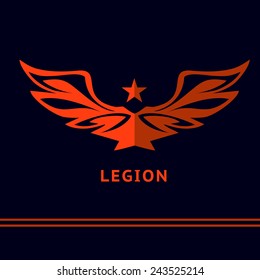 Logo with the image of the wide-open wings and stars. The victory of the battle. Legion.