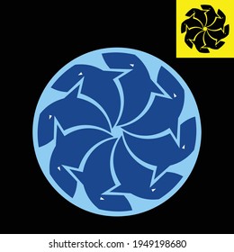 El logo de tiburones imaginarios en forma de espiral o circular de color azul. Logo vector en Eps 8.