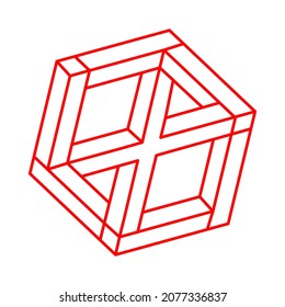 Logotipo. Formas imposibles. Geometría sagrada. Ilusión óptica. Resumen de objeto geométrico eterno. Imposible contorno interminable. Objeto geométrico imposible en un fondo blanco. Arte óptico.