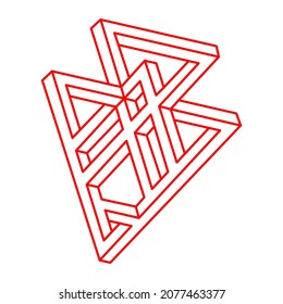 Logotipo. Formas imposibles. Figura sagrada de la geometría. Ilusión óptica. Resumen de objeto geométrico eterno. Imposible contorno interminable. Arte óptico. Forma de geometría imposible sobre un fondo blanco. 