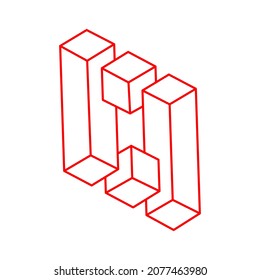 Logo. Impossible shapes. Sacred geometry figure. Optical illusion. Abstract eternal geometric object. Line art. Optical art. Impossible geometry shape on a white background.