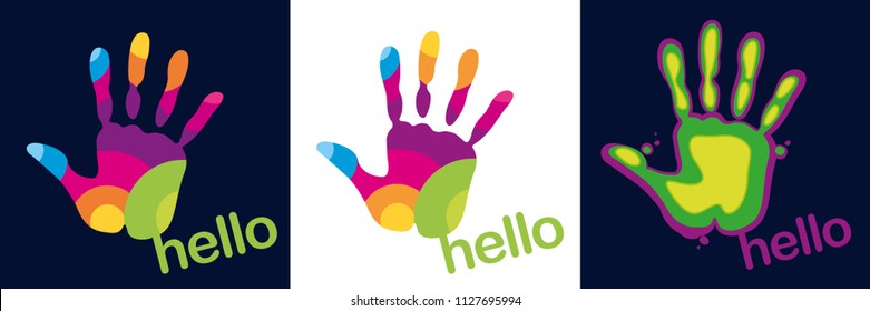 Logo imprint hand paint spot bright colorful stylized give five set hello give five