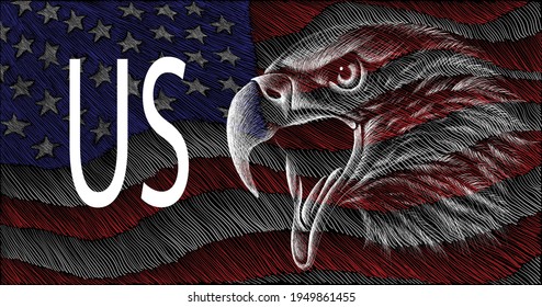 The logo Independence eagle Day July 4th for tattoo or T-shirt design or outwear.  Cute print Independence eagle Day July 4th style background US flag on USA.