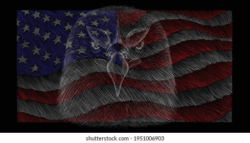 The logo Independence eagle Day July 4th for tattoo or T-shirt design or outwear.  Cute print Independence eagle Day July 4th style background US flag on USA.