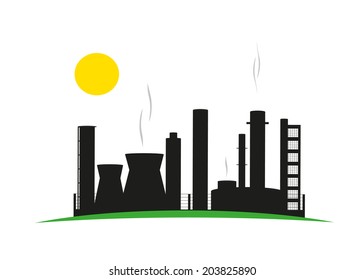. Logo the industry, plant with pipes and the sun.