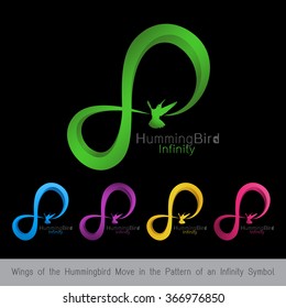 Logo infinity with bird, wings of the hummingbird move in the pattern of an infinity symbol concept . Vector illustration