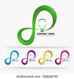 Logo infinity with Light lamp sign icon. Idea symbol on white background Vector illustration
