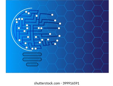Logo of information technology. Concept of  bulb with circuit board.
