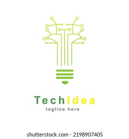 Logo of information technology. Concept of logo in the form of a bulb with circuit board.