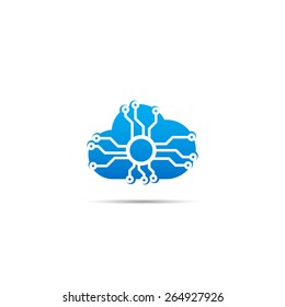 Logo of information technology. Concept of logo in the form of a cloud with circuit board.