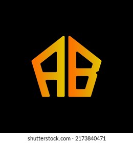 Logotipo inicial AB aislado en fondo negro. Logo de estilo monograma del pentágono.