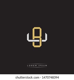 Logo initial BU B U UB monogram letter vintage style gold and grey colors isolated on black background