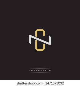 Logo initial CN C N NC monogram letter vintage style gold and grey colors isolated on black background