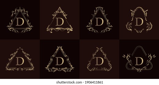 Logo initial D with luxury ornament or flower frame, set collection.