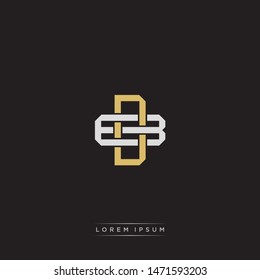Logo initial DB D B BD monogram letter vintage style gold and grey colors isolated on black background