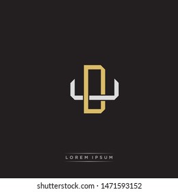 Logo initial DU D U UD monogram letter vintage style gold and grey colors isolated on black background